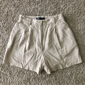 Zara high waisted linen shorts light beige/tan size XS